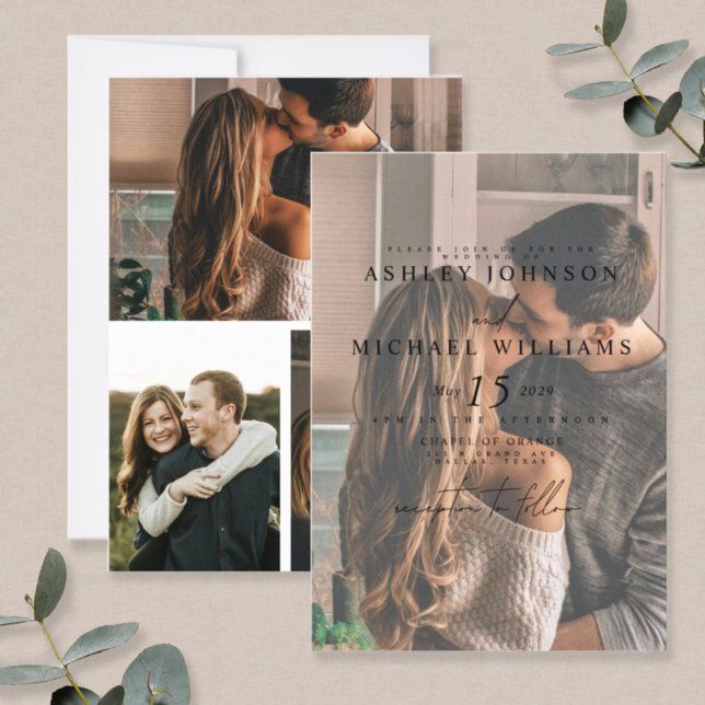 Elegant 4 Foto Vellum Overlay Einladung zur Hochze (Von Creator hochgeladen)