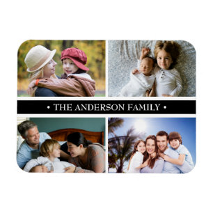 Elegant 4 FotoCollage Schwarzer Streifen Magnet