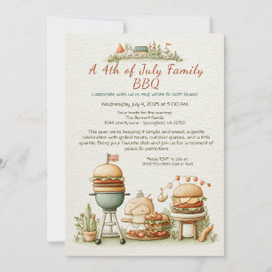 Elegant 4. Juli GRILLEN Einladung - Soft Line Art