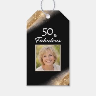 Elegant 50 & Fabelhaft Schwarz Gold Foto Geburtsta Geschenkanhänger