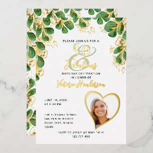 Elegant 50 & Fabulous Foto Greenery Geburtstag Folieneinladung
