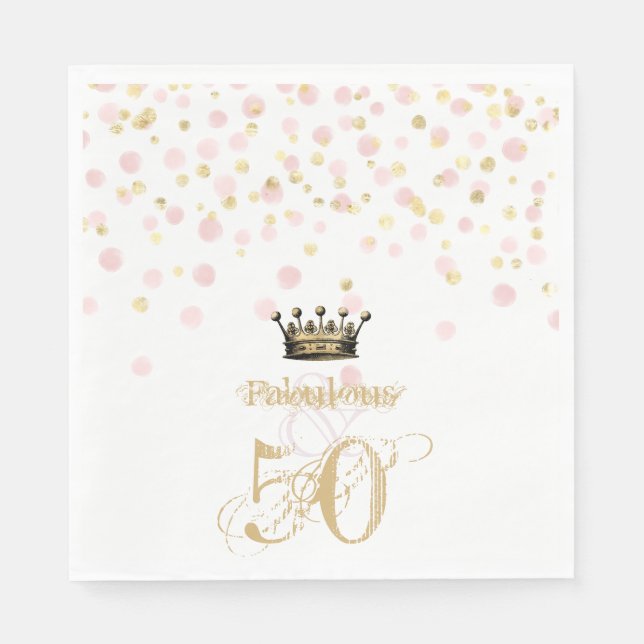 Elegant 50 & Fabulous Geburtstag Crown Gold Pink Serviette (Vorderseite)