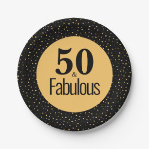 Elegant 50 & fabulous Gold Black Birthday Pappteller