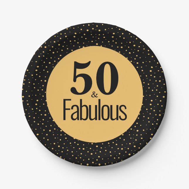Elegant 50 & fabulous Gold Black Birthday Pappteller (Vorderseite)