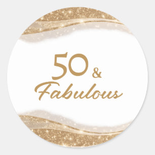 Elegant 50 & Fabulous Gold Geburtstag Runder Aufkleber