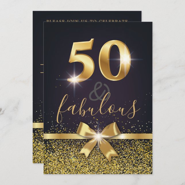 Elegant 50 & Fabulous Gold Glitzer 50. Geburtstag Einladung (Vorne/Hinten)