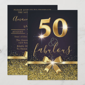 Elegant 50 & Fabulous Gold Glitzer 50. Geburtstag Einladung