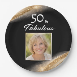 Elegant 50 & Fabulous Gold Photo Birthday Party Pappteller