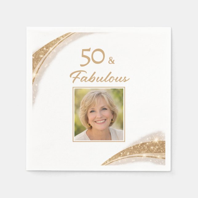 Elegant 50 & Fabulous Gold Photo Birthday Party Serviette (Vorderseite)