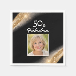 Elegant 50 & Fabulous Gold Photo Birthday Party Serviette
