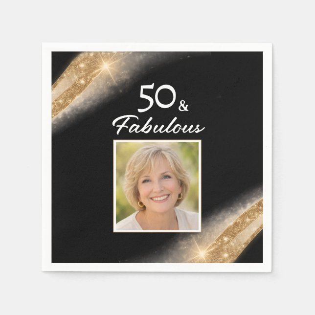 Elegant 50 & Fabulous Gold Photo Birthday Party Serviette (Vorderseite)