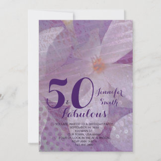 Elegant 50 & Fabulous Lavender Birthday Einladung