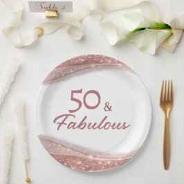 Elegant 50 & Fabulous Rose Gold Birthday Party Pappteller