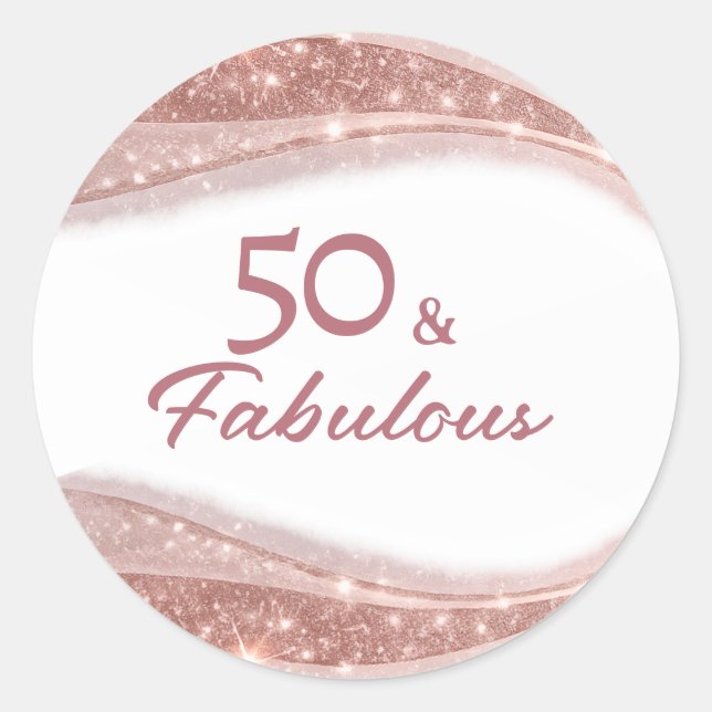 Elegant 50 & Fabulous Rose Gold Birthday  Runder Aufkleber (Vorderseite)
