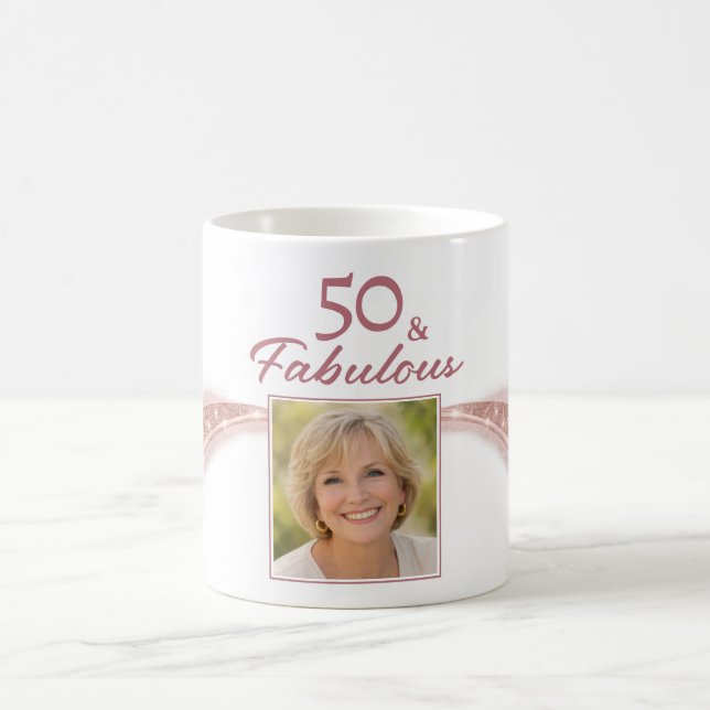 Elegant 50 & Fabulous Rose Gold Photo Birthday  Kaffeetasse (Mittel)