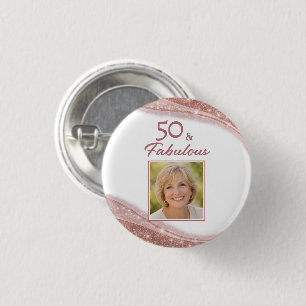 Elegant 50 & Fabulous Roségold-Foto-Geburtstag Button