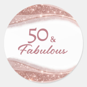 Elegant 50 & Fabulous Roségold-Geburtstag  Runder Aufkleber