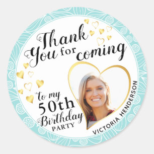 Elegant 50. Geburtstag Aquamarin Blue Vielen Dank Runder Aufkleber