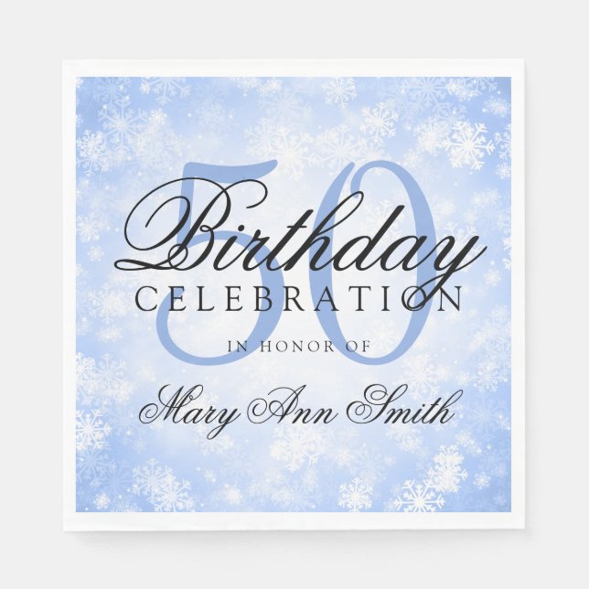 Elegant 50. Geburtstag Blue Winter Wonderland Serviette (Vorderseite)