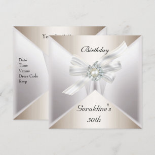 Elegant 50. Geburtstag Einladung Pearl White Beige