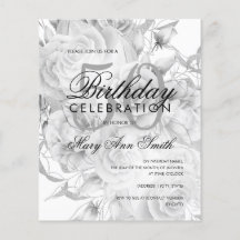 Elegant 50. Geburtstag Floral Silver White Einladu