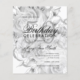 Elegant 50. Geburtstag Floral Silver White Einladu Flyer