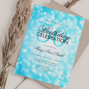 Elegant 50. Geburtstag Glam Türkis Shimmer Licht Einladung