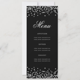 Elegant 50. Geburtstag Menü Silver Black Confetti Einladung