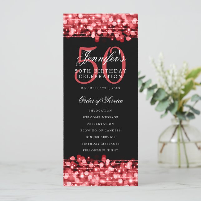 Elegant 50. Geburtstag Programm Red Vielen Dank (Stehend Vorderseite)