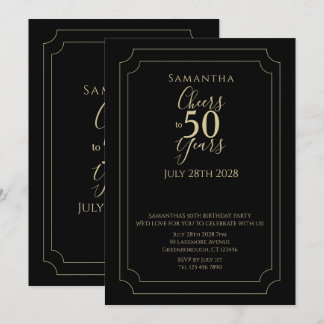 Elegant 50. Geburtstag Schwarz Gold Prost 50 Jahre Einladung