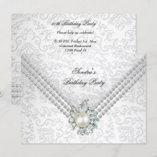 Elegant 50. Geburtstag Silver White Diamond Pearl Einladung