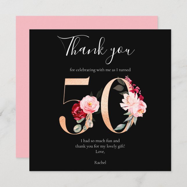 Elegant 50. Geburtstag Vielen Dank Flat Card Dankeskarte (Vorne/Hinten)