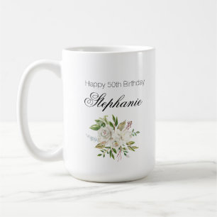 Elegant 50. Geburtstag Weiße Blüte Kaffeetasse