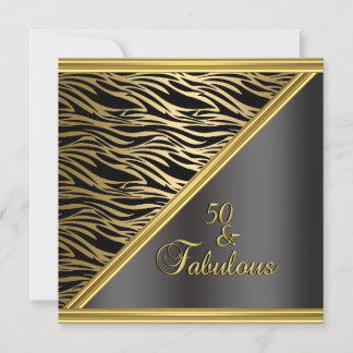 Elegant 50. Geburtstagsparty Black Gold Zebra Einladung