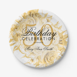 Elegant 50. Geburtstagsparty Floral Gold White Pappteller