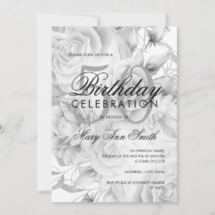 Elegant 50. Geburtstagsparty Floral Silver White Einladung