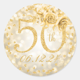 Elegant 50. Geburtstagsparty Glam Lights Gold Runder Aufkleber