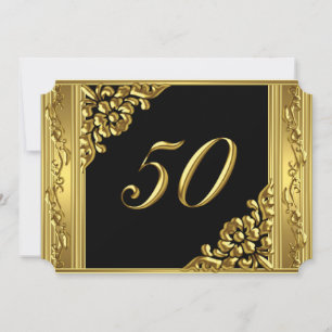 Elegant 50. Geburtstagsparty Gold Golden 50 Black Einladung