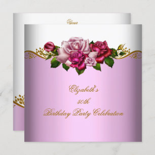 Elegant 50. Geburtstagsparty Gold Rosa Rosen Einladung