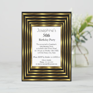 Elegant 50. Geburtstagsparty Gold Schwarz-weiß Einladung