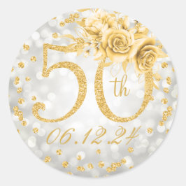 Elegant 50. Geburtstagsparty Lights Gold Silver Runder Aufkleber