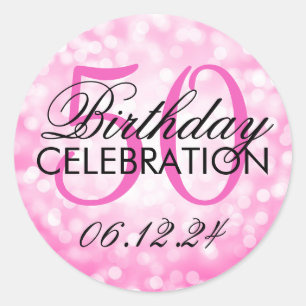 Elegant 50. Geburtstagsparty Pink Glitzer Lights Runder Aufkleber