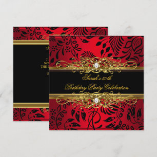 Elegant 50. Geburtstagsparty Red Black Gold Damask Einladung