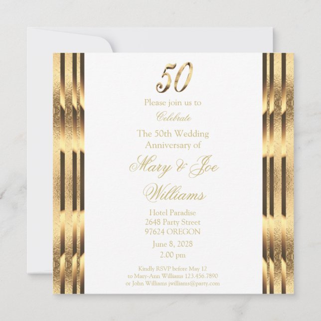 Elegant 50. Hochzeitstag Einladung Gold (Rückseite)