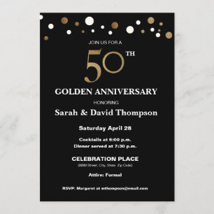 Elegant 50. Hochzeitstag Gold und schwarz Einladung