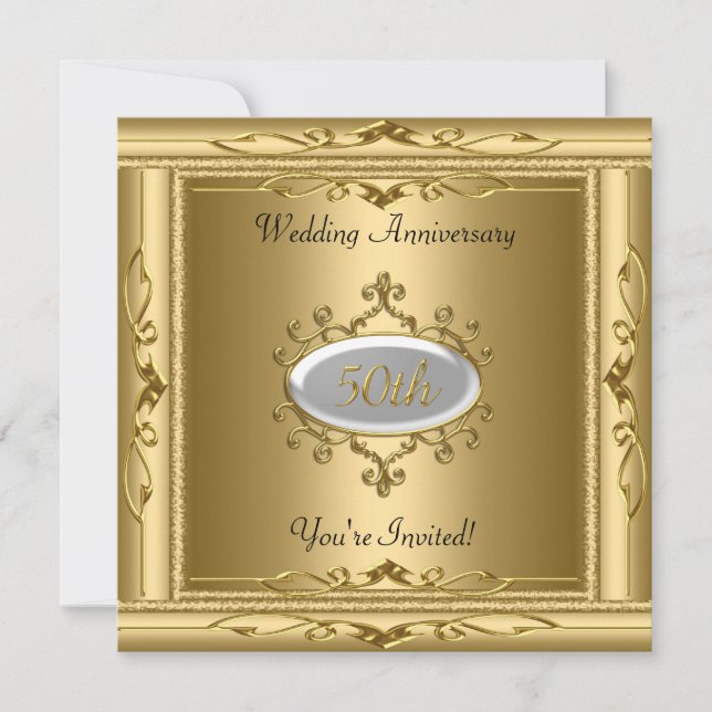 Elegant 50. Hochzeitstag Gold White Einladung (Vorderseite)