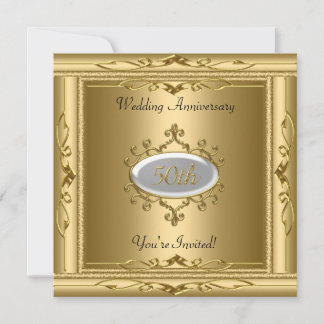 Elegant 50. Hochzeitstag Gold White Einladung