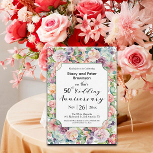 Elegant 50. Hochzeitstag Jubiläum farbenfrohe Blum Einladung