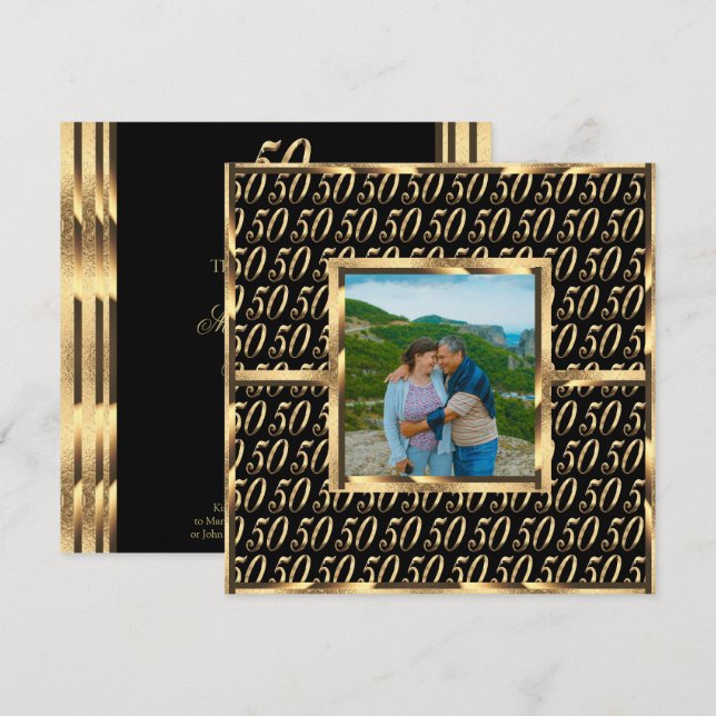 Elegant 50 Jahre Einladung Black and Gold (Vorne/Hinten)