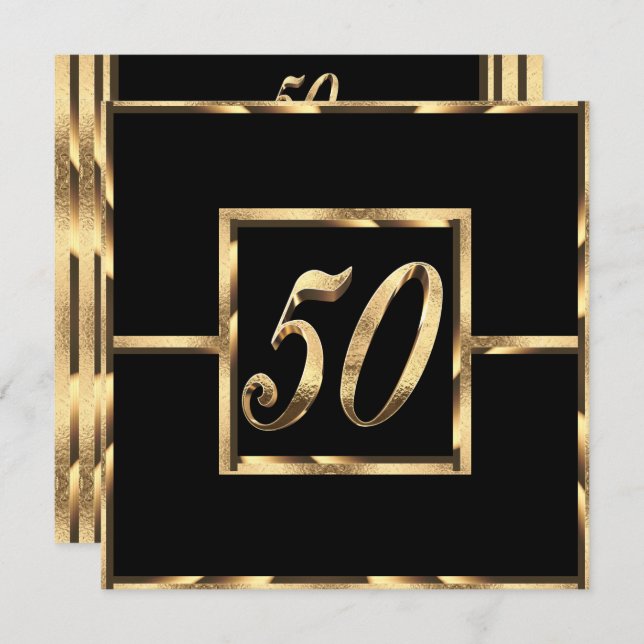 Elegant 50 Jahre Einladung Black and Gold (Vorne/Hinten)